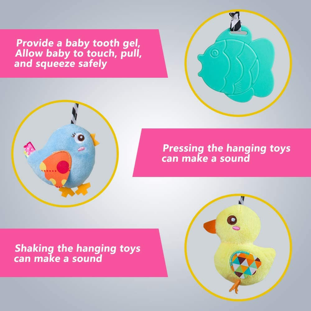 Baby Car Seat Toys, Activity Spiral Hangings Pram Toys, Plush Crib Toys with Squeaky for Boy or Girl, 0 Months up (Duck)